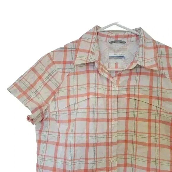 Columbia Women's White & Peach Nylon Plaid Silver Ridge Short Sleeve Button Down - Picture 4 of 13